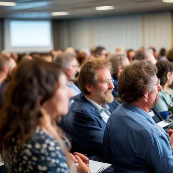 Adults at professional conference event lecture